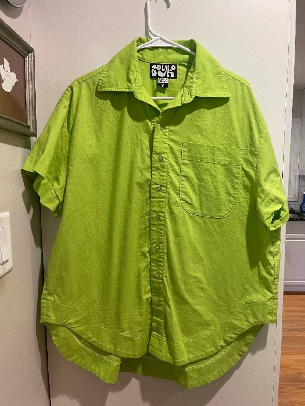 Boyko Lime Green Charlie shirt Oversized Boxy Relaxed fit Sz Small 100% cotton